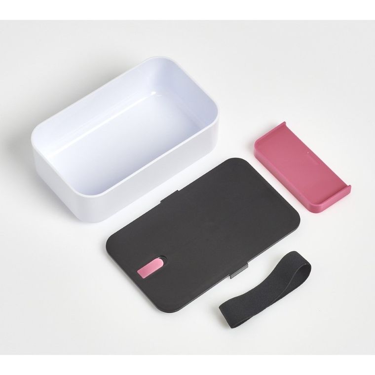 Zeller, lunchbox z przegródką, 19-12-6,5 cm, biały + różowa wkładka