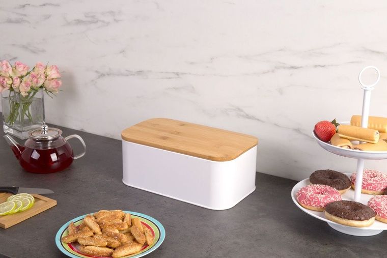 Zeller, metalowy chlebak z bambusową deską do krojenia, 2w1, 31-18-13 cm