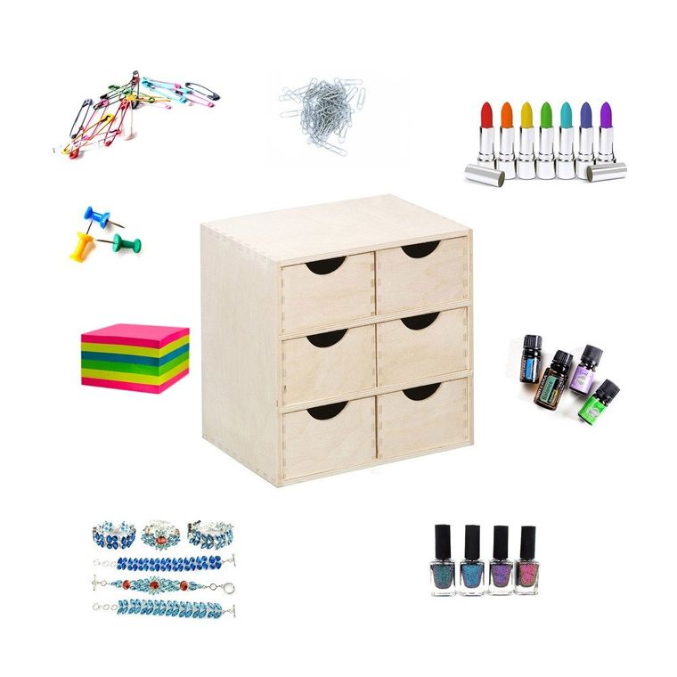 Zeller, pojemnik na drobiazgi, 6 szuflad, drewniany