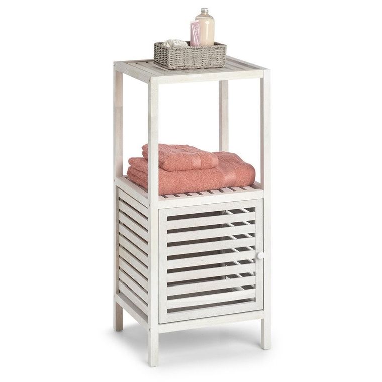 Zeller, regał łazienkowy z szafką drewniany, 2 poziomy, biały