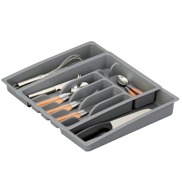 Zeller, rozsuwany pojemnik na sztućce, wkład do szuflady, szary, 29-47,5-38-6,5 cm