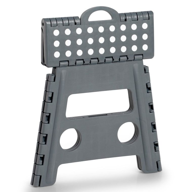 Zeller, składany stołek antypoślizgowy, 37-30-32 cm, ciemno-szary