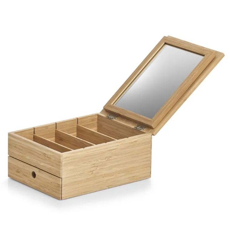 Zeller, szkatułka na biżuterię z lusterkiem i szufladką, bambusowa