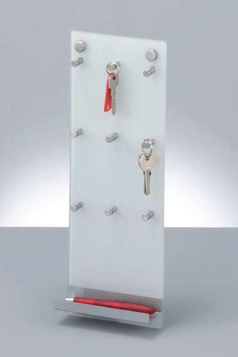 Zeller, szklana tablica na klucze, 9 haczyków + półka