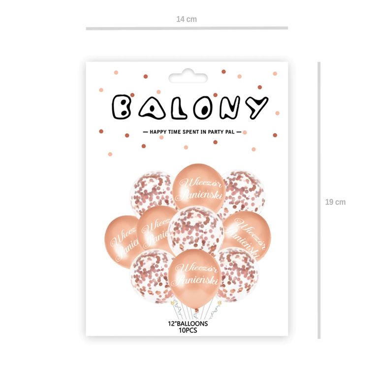 Zestaw balonów z konfetti, napis Wieczór Panieński, różowy, 12 cali, 10 szt.