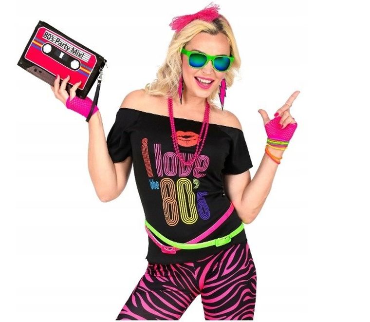 Zestaw Disco, różowy neonowy, lata 80-te