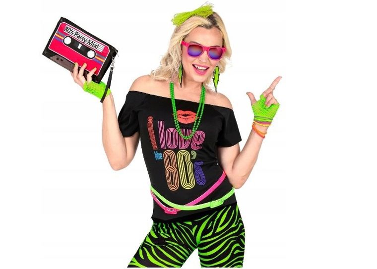 Zestaw Disco, zielony neonowy, lata 80-te