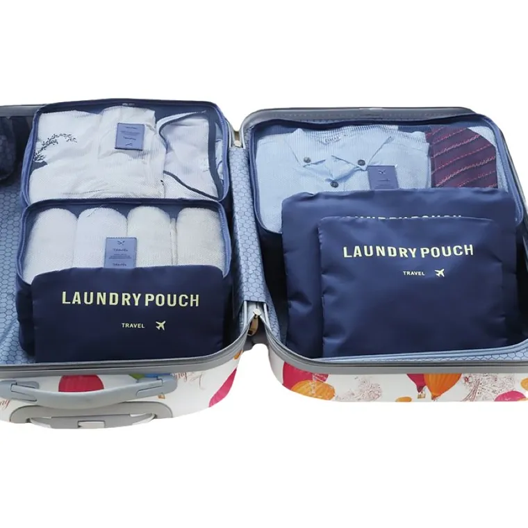 Zestaw organizerów podróżnych do walizki i szafy, ciemnoniebieski, 6 szt.