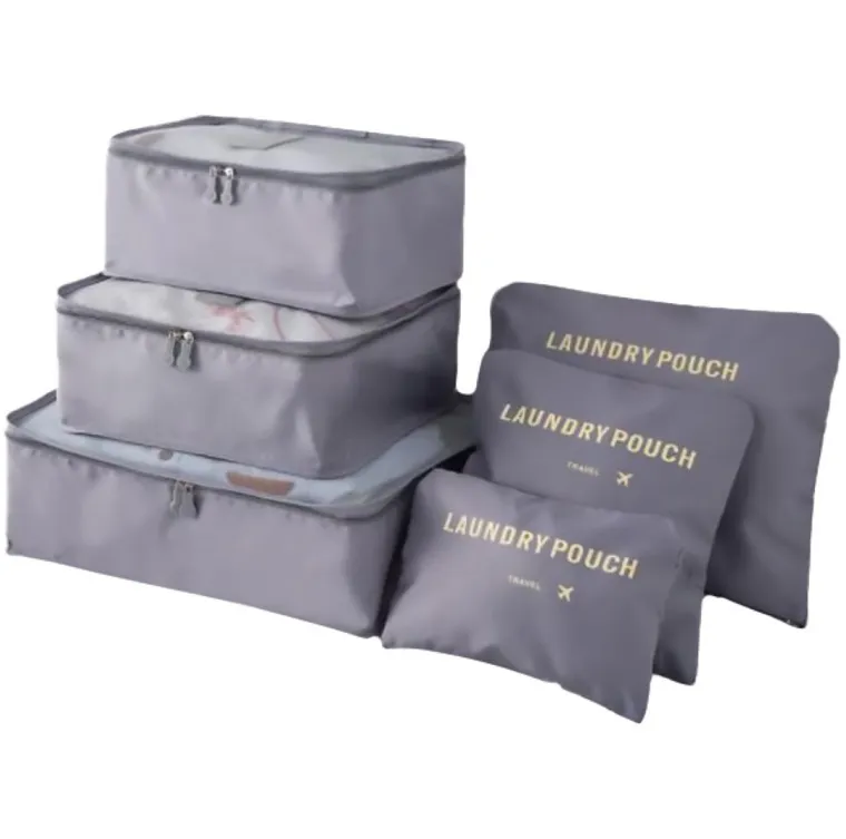 Zestaw organizerów podróżnych do walizki i szafy, szary, 6 szt.