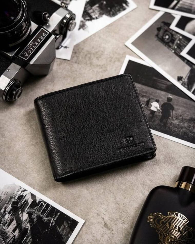 Zestaw: Portfel, Brelok, czarny, skórzany, RFID, Peterson