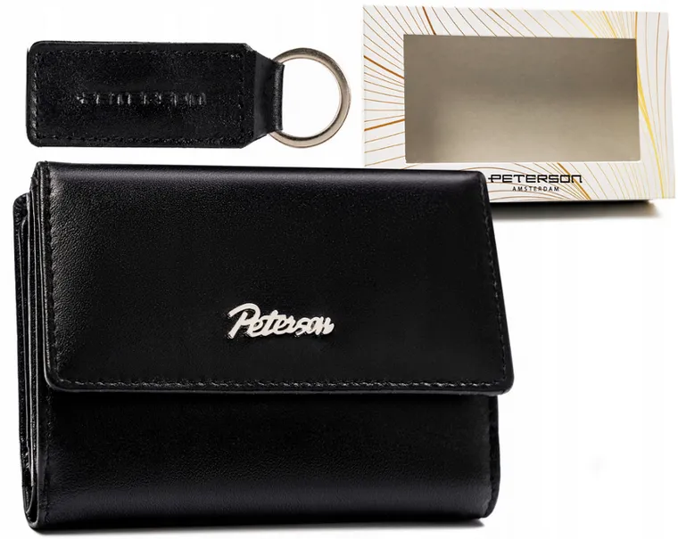 Zestaw: Portfel, Brelok, czarny, skórzany, RFID, Peterson