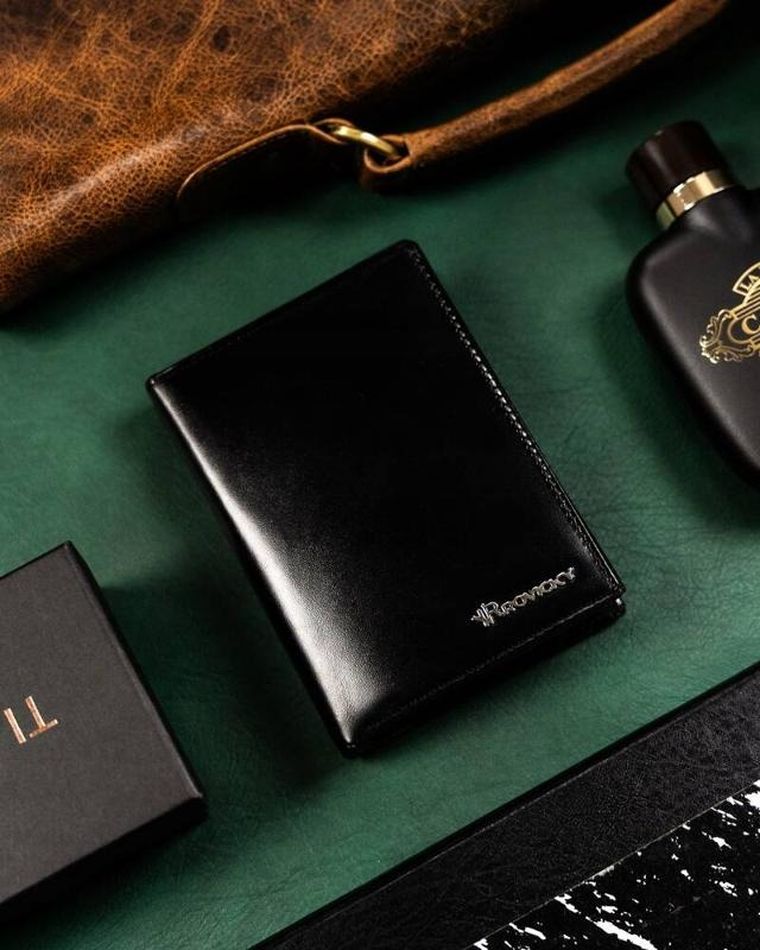 Zestaw: Portfel, Brelok, czarny, skórzany, RFID, Rovicky