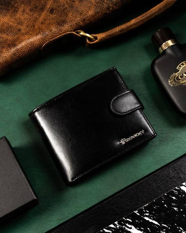 Zestaw: Portfel, Brelok, czarny, skórzany, RFID, Rovicky