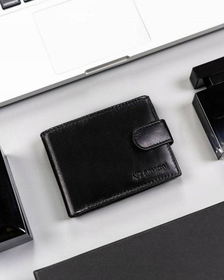 Zestaw: Portfel, Brelok, czarny, skórzany, Rovicky