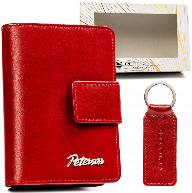 Zestaw: Portfel, Brelok, czerwony, skórzany, RFID, Peterson