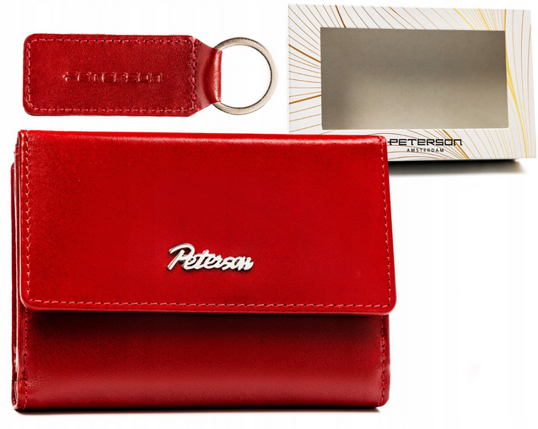 Zestaw: Portfel, Brelok, czerwony, skórzany, RFID, Peterson