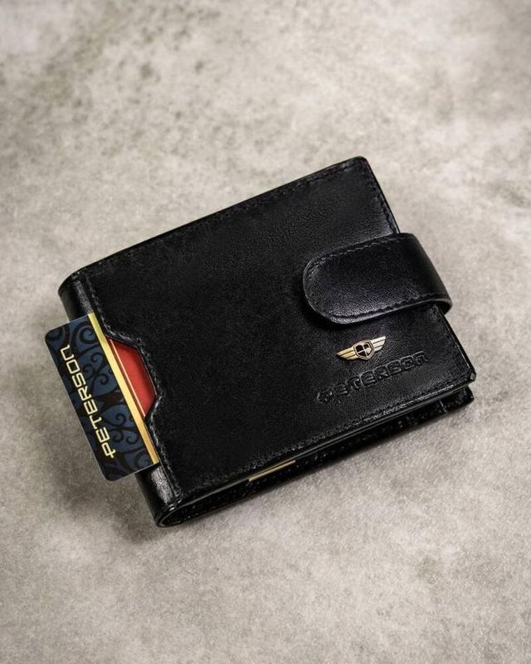 Zestaw: Portfel, Etui na karty, Brelok, czarny, skórzany, RFID, Peterson