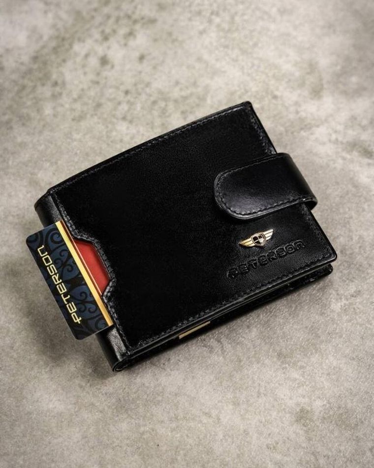 Zestaw: Portfel, Etui na karty, Brelok, czarny, skórzany, RFID, Peterson