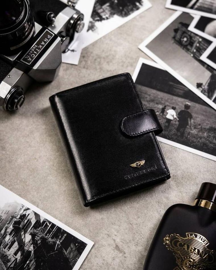 Zestaw: Portfel, Etui na karty, Brelok, czarny, skórzany, RFID, Peterson