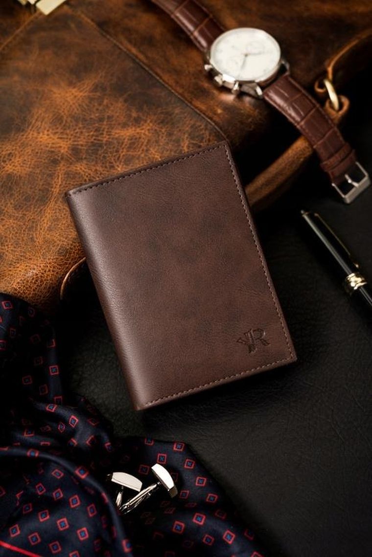 Zestaw: Portfel, Pasek, brązowy, skóra ekologiczna, RFID, Rovicky