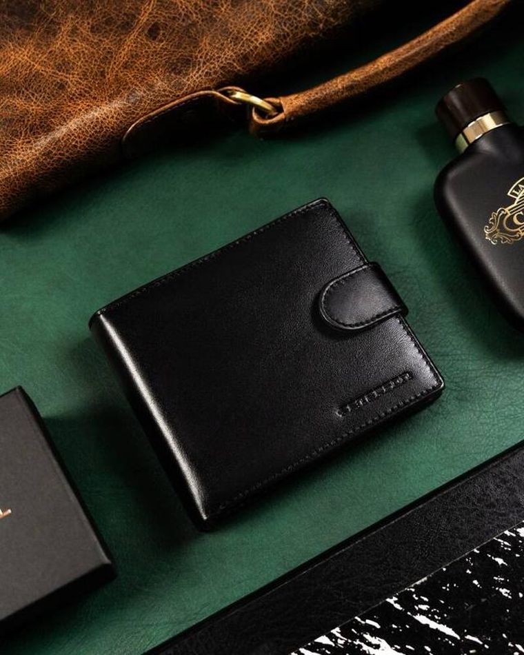 Zestaw prezentowy: Portfel, Brelok, czarny, skórzany, Peterson