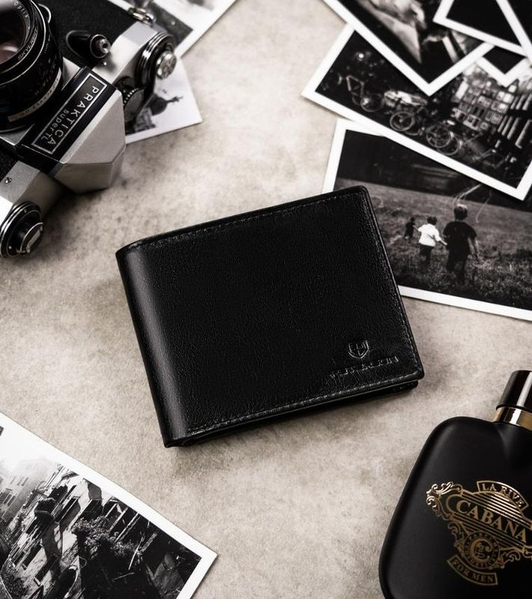 Zestaw prezentowy: Portfel, Brelok, czarny, skórzany, Peterson