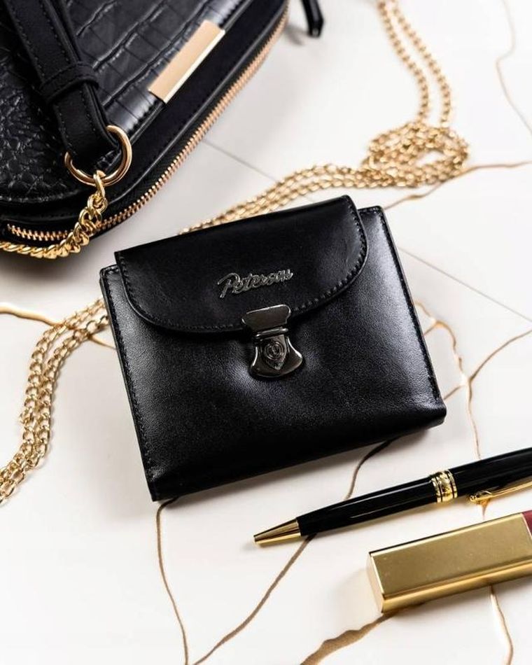 Zestaw prezentowy: Portfel, Brelok, czarny, skórzany, Peterson