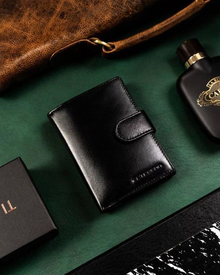 Zestaw prezentowy: Portfel, Brelok, czarny, skórzany, Peterson