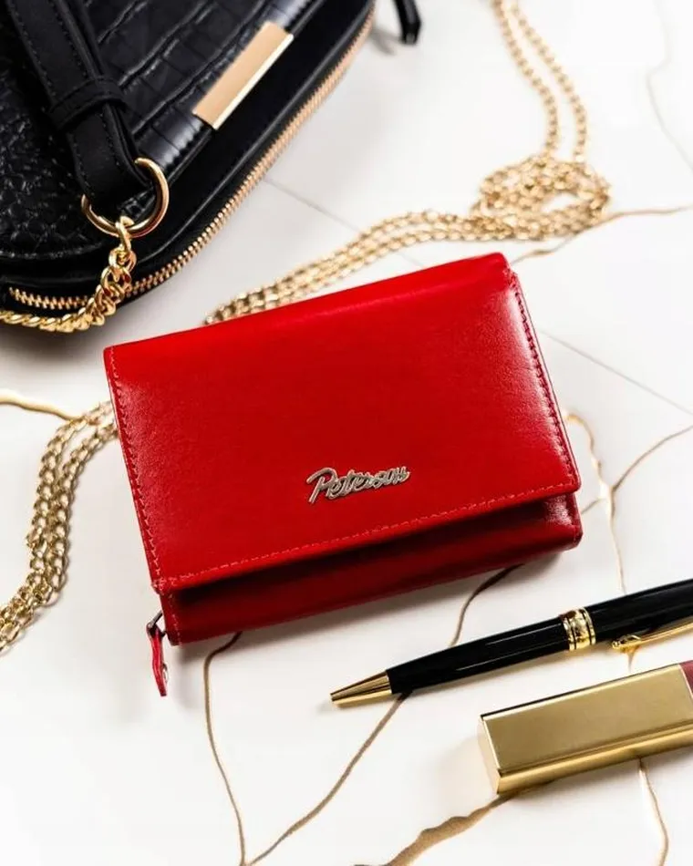 Zestaw prezentowy: Portfel, Brelok, czerwony, skórzany, Peterson