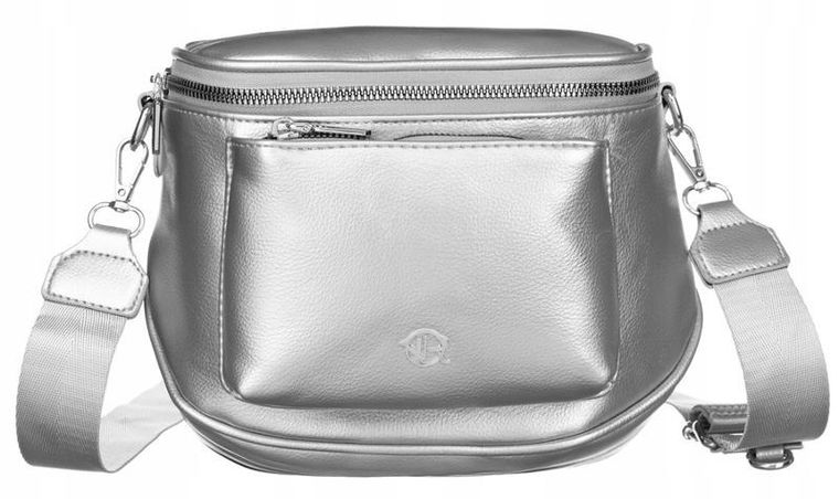 Zestaw: Saszetka na ramię, Portmonetka, srebrna, skóra ekologiczna, Rovicky