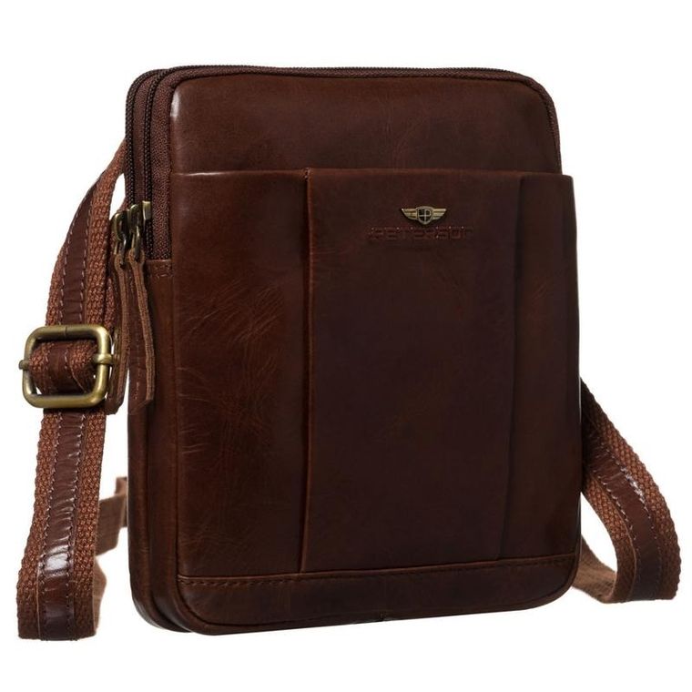 Zestaw, Torba listonoszka, Etui na klucze, brązowy, skórzany, Peterson