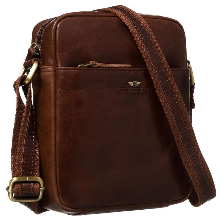 Zestaw, Torba listonoszka, Etui na klucze, brązowy, skórzany, Peterson