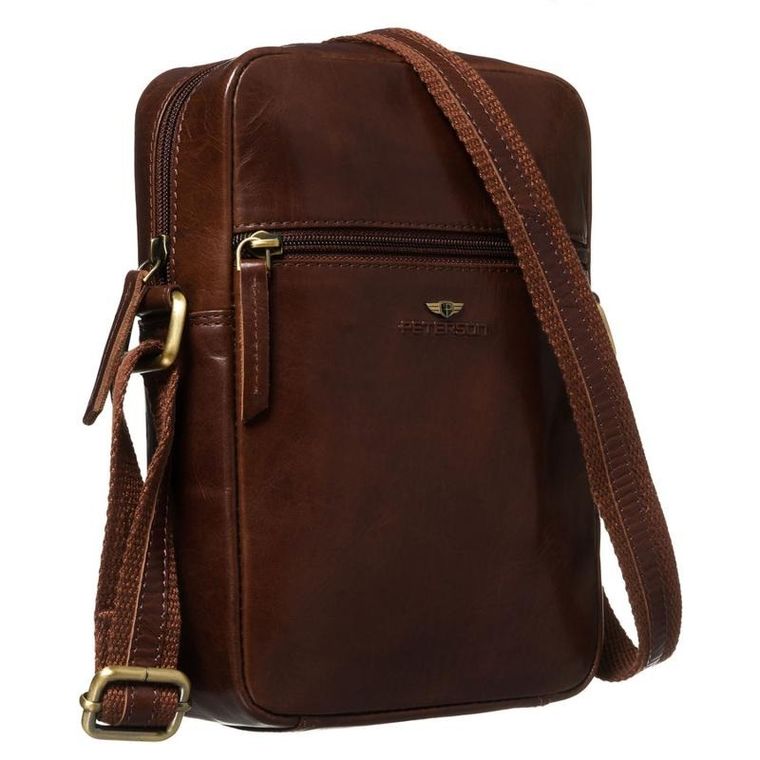 Zestaw, Torba listonoszka, Etui na klucze, brązowy, skórzany, Peterson