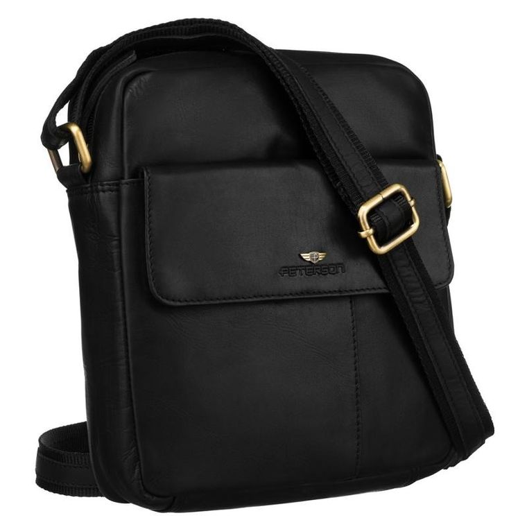 Zestaw, Torba listonoszka, Etui na klucze, czarny, skórzany, Peterson