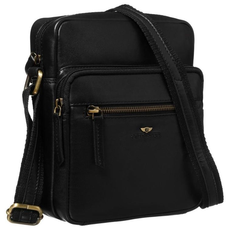 Zestaw, Torba listonoszka, Etui na klucze, czarny, skórzany, Peterson