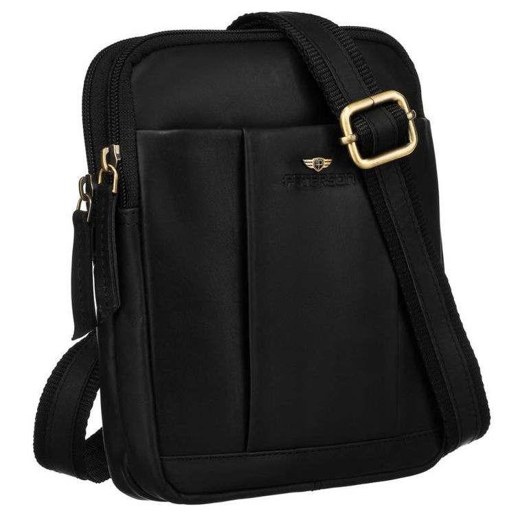 Zestaw, Torba listonoszka, Etui na klucze, czarny, skórzany, Peterson