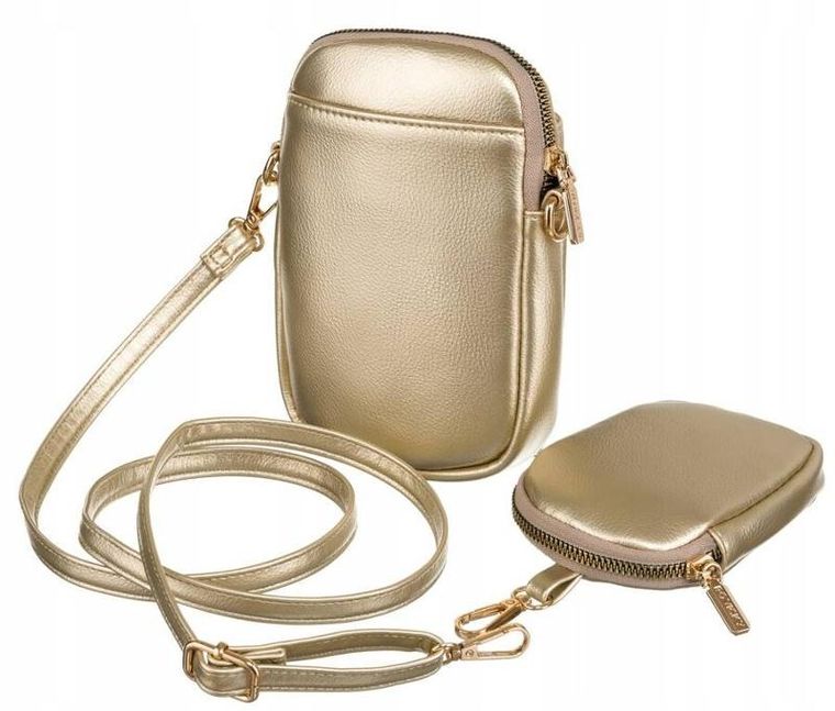 Zestaw: Torebka listonoszka, Portmonetka, złoty, skóra ekologiczna, Rovicky