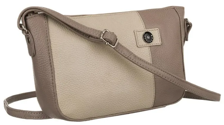 Zestaw: Torebka skórzana, Portfel, beżowy, Peterson