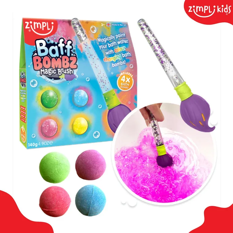 Zimpli Kids, Baff Bomb Magic Brush, kule do kąpieli z pędzlem, 4 szt.