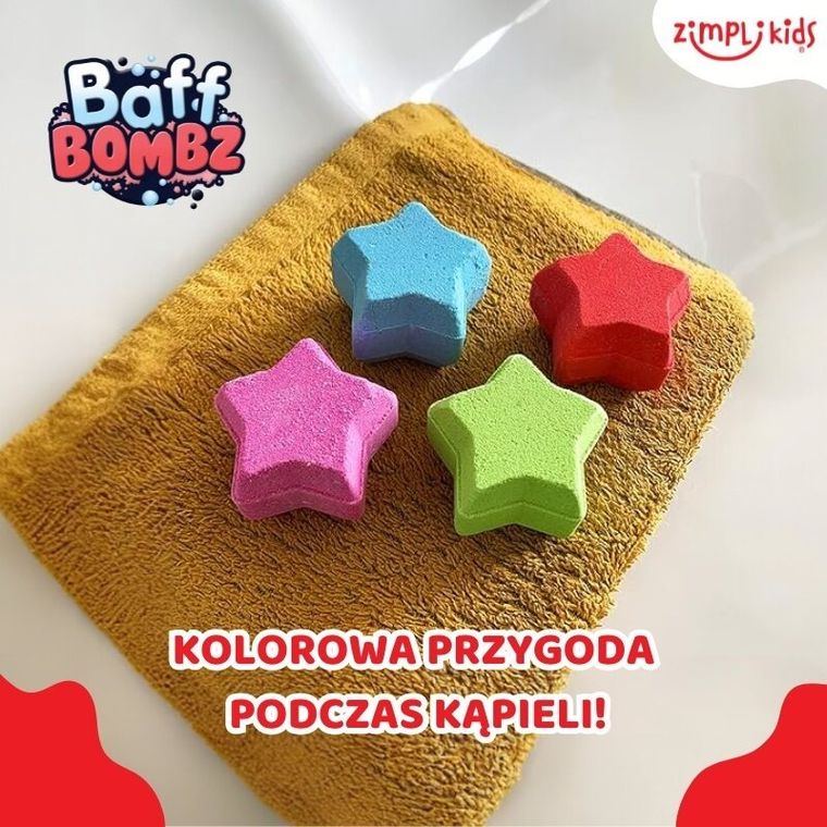 Zimpli Kids, Baff Bomb, musujące gwiazdki do kąpieli, zmieniające kolor wody, 4 szt.
