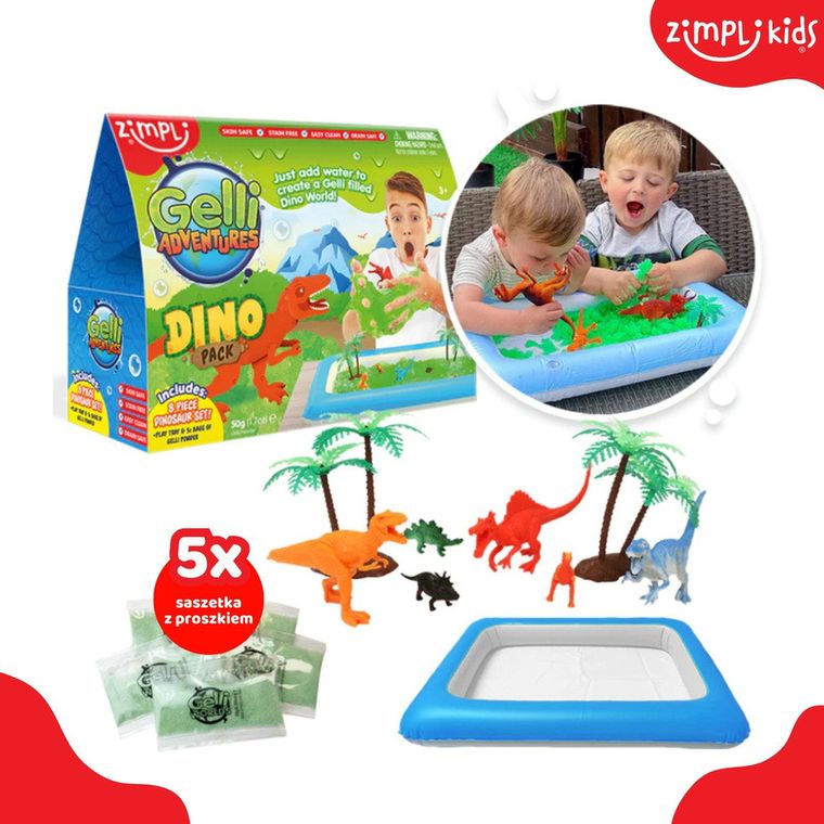 Zimpli Kids, Gelli Worlds Dino Pack, zestaw do tworzenia gelli z figurkami i tacą