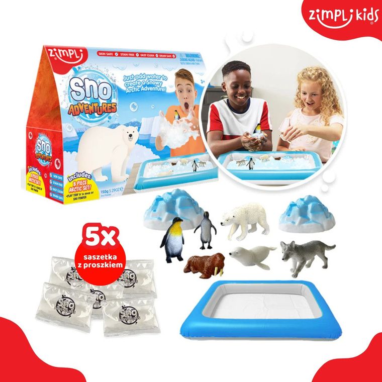 Zimpli Kids, Sno World Arctic Adventure, zestaw do tworzenia śniegu z figurkami i tacą, 3+
