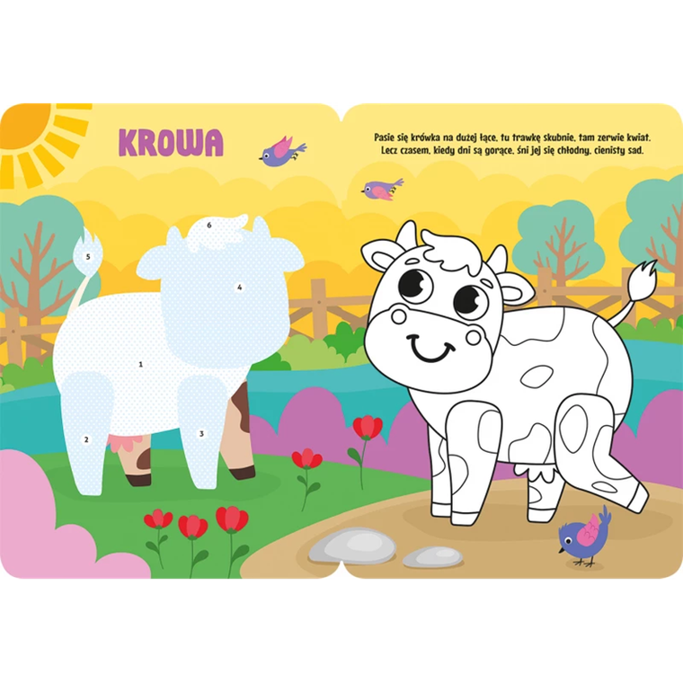 Zwierzątka na wsi. Koloruję i naklejam. 3 lata