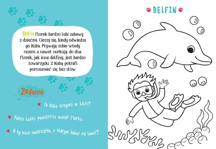 Zwierzęta. Malowanka z farbkami i pędzelkiem