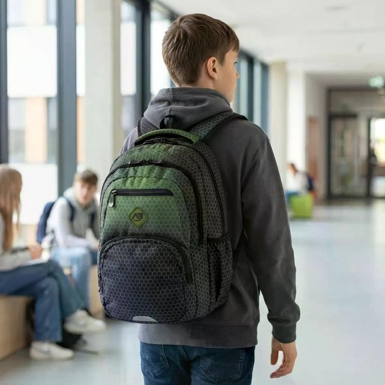 Abag, plecak szkolny, 3-komorowy, hexagon green ombre