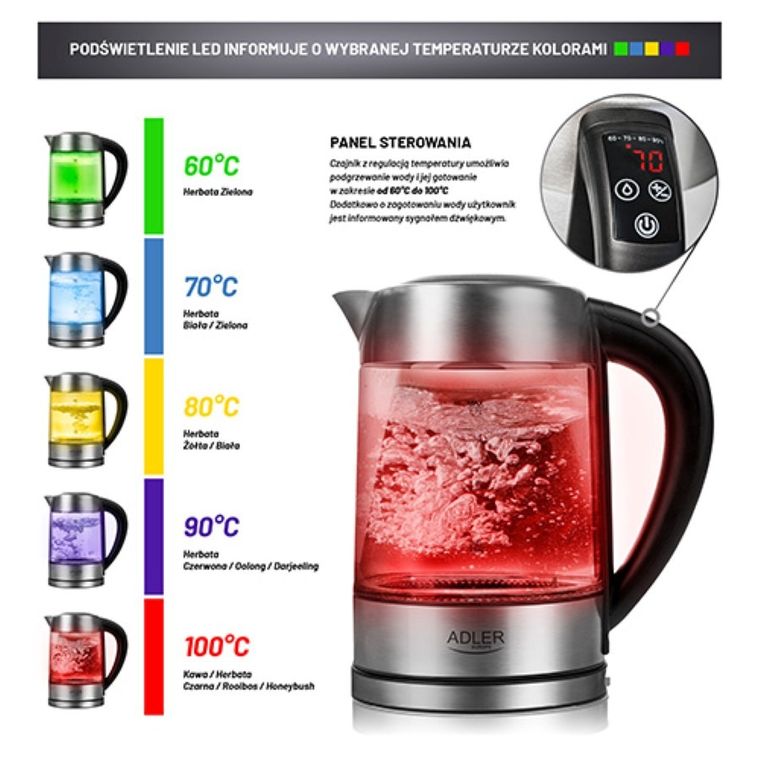 Adler, czajnik szklany, 1.7 l