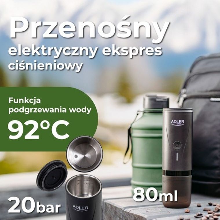 Adler, ekspres przenośny do kawy, 7500 mAh, 20 BAR, USB