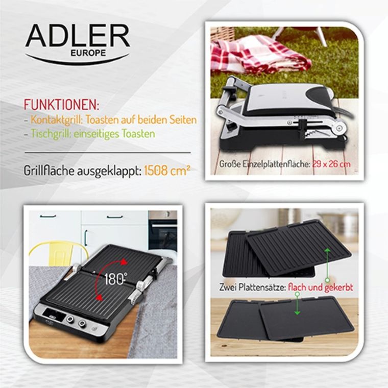 Adler, grill elektryczny 2w1, LED