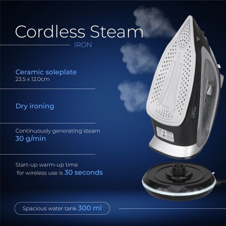 Adler, żelazko parowe, bezprzewodowe