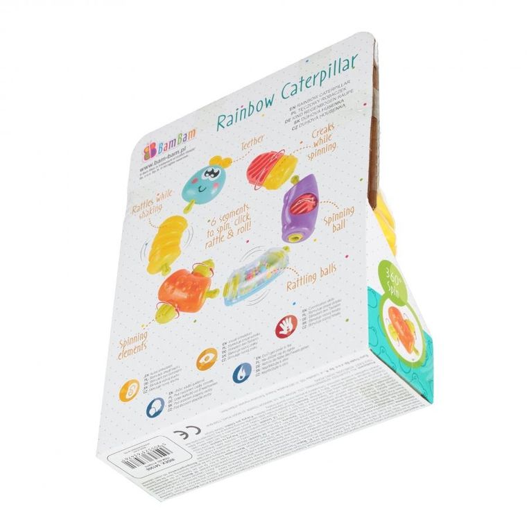 Bam Bam, zabawka sensoryczna, grzechotka, gąsienica